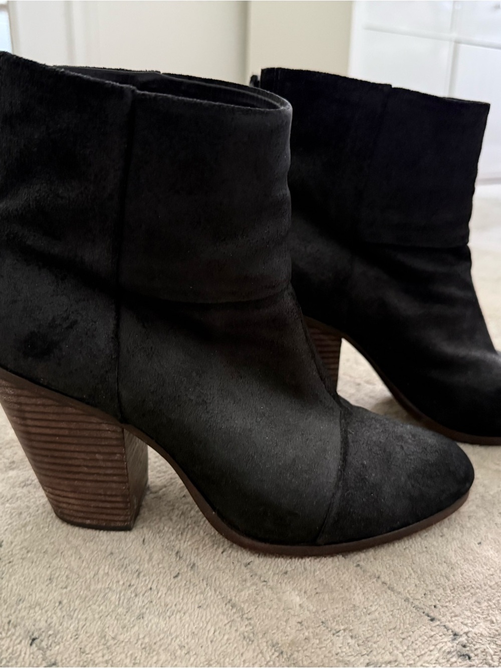 rag & bone Black Suede Stacked Heel Ankle Boots